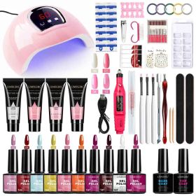 10-Piece Gel Nail Polish Kit with 18 LED Nail Lamp and 4-Piece Extension Gel Nail Polish Tool Set Ideal for Home Nail Salons and Beginners