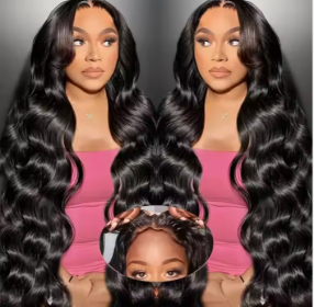 Ready To Go   HD Lace Front Wigs Glueless Put-on Go Body Wave Wig Pre-Plucked Blend Human Hair Transparent Lace Color (Option: Black-26Inches)