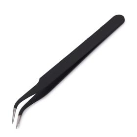 Anit-Static Tweezers, Precision Black DIY Tweezers for Nail Art and Eyelash Extensions Beauty Tools (Color: 1pc Angle head)