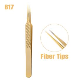 1 Pcs Eyelash Extension Tweezers With Fiber Tips Golden Stainless Steel High Precision Tweezer for Volume Fans Makeup Tools (Color: GD-B17)