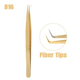 1 Pcs Eyelash Extension Tweezers With Fiber Tips Golden Stainless Steel High Precision Tweezer for Volume Fans Makeup Tools (Color: GD-B16)