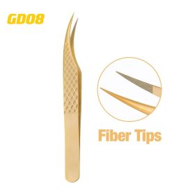 1 Pcs Eyelash Extension Tweezers With Fiber Tips Golden Stainless Steel High Precision Tweezer for Volume Fans Makeup Tools (Color: GD-08)