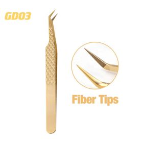 1 Pcs Eyelash Extension Tweezers With Fiber Tips Golden Stainless Steel High Precision Tweezer for Volume Fans Makeup Tools (Color: GD-03)