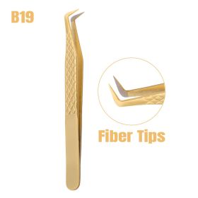 1 Pcs Eyelash Extension Tweezers With Fiber Tips Golden Stainless Steel High Precision Tweezer for Volume Fans Makeup Tools (Color: GD-B19)