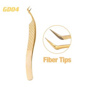 1 Pcs Eyelash Extension Tweezers With Fiber Tips Golden Stainless Steel High Precision Tweezer for Volume Fans Makeup Tools (Color: GD-04)