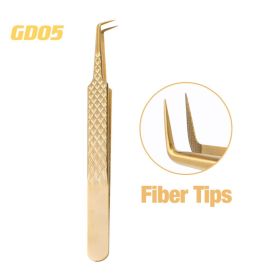 1 Pcs Eyelash Extension Tweezers With Fiber Tips Golden Stainless Steel High Precision Tweezer for Volume Fans Makeup Tools (Color: GD-05)