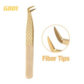 1 Pcs Eyelash Extension Tweezers With Fiber Tips Golden Stainless Steel High Precision Tweezer for Volume Fans Makeup Tools (Color: GD-01)