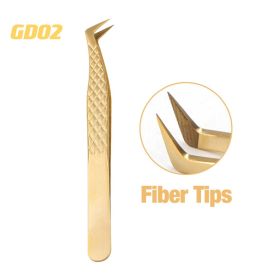 1 Pcs Eyelash Extension Tweezers With Fiber Tips Golden Stainless Steel High Precision Tweezer for Volume Fans Makeup Tools (Color: GD-02)