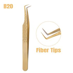1 Pcs Eyelash Extension Tweezers With Fiber Tips Golden Stainless Steel High Precision Tweezer for Volume Fans Makeup Tools (Color: GD-B20)