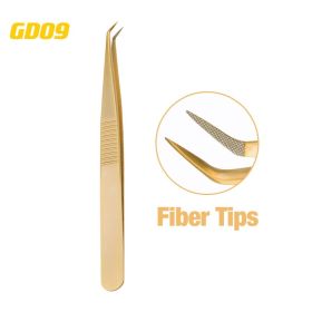 1 Pcs Eyelash Extension Tweezers With Fiber Tips Golden Stainless Steel High Precision Tweezer for Volume Fans Makeup Tools (Color: GD-09)