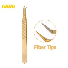 1 Pcs Eyelash Extension Tweezers With Fiber Tips Golden Stainless Steel High Precision Tweezer for Volume Fans Makeup Tools (Color: GD-06)