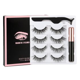 2/3/4 Pairs Magnetic Eyelashes Set Waterproof Liquid Eyeliner Tweezer Wispy False Eyelashes Dramatic 3D Mink Lashes Makeup Tools (Color: 4 Pair-6D-24-M)