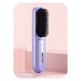 Wet Dry Hair Straightener Portable Hair Comb Cordless Hair Straightener Brush with Fast Heating Negative Ions for Fluffy Curly (Color: Purple)