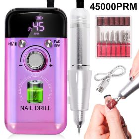 45000RPM Rechargeable Electric Nail Drill Machine Professional Nail Drills for Gel Nails Polish Portable Nail File Manicure Tool (Color: Purple)