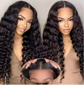Glueless Wigs 70 Human Hair Pre Plucked Pre Cut 200 Density Transparent HD Lace Frontal Wigs  Loose Deep Wave Wigs (Option: Black-38Inches)